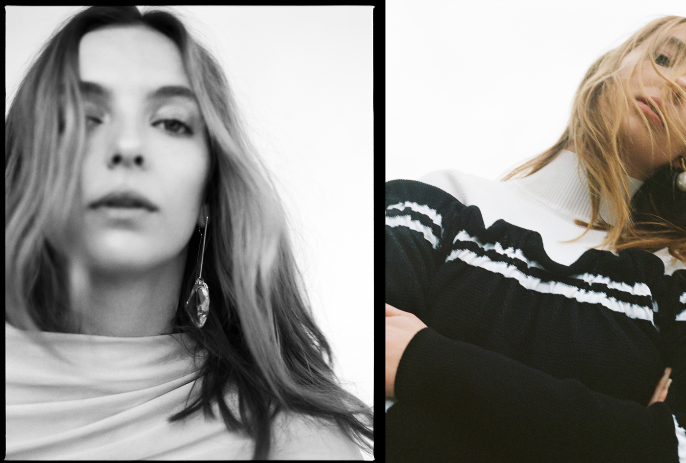 Left: Dress by Céline. Earring by WWAKE.Right: All clothing by 3.1 Phillip Lim.