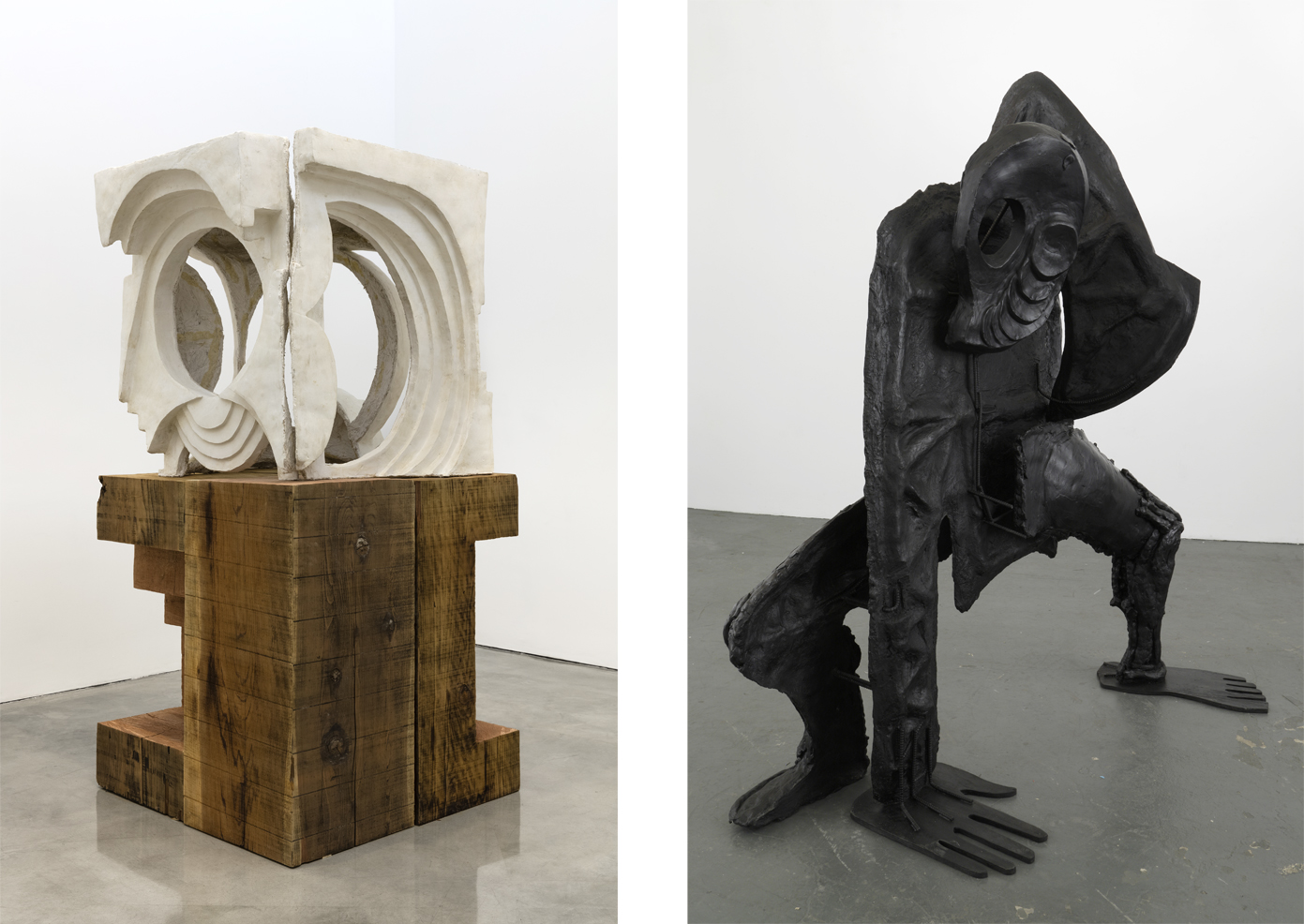 Left: Thomas Houseago, 'Design for a Museum,' 2017. Photography by Fredrik Nilsen. Courtesy of the artist and Gagosian Gallery.Right: Thomas Houseago, 'Sprawling Octopus Man,' 2009. Photography by Joshua White. Courtesy of the artist and Hauser & Wirth.