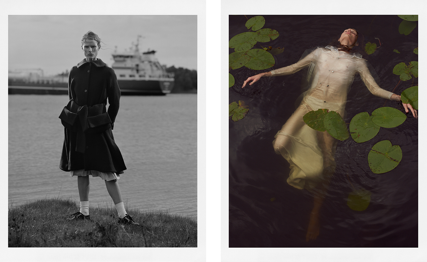 Left: Coat, Henrik Vibskov. Vintage skirt and shoes.Right: Coat by Stutterheim. Dress by Stylein.