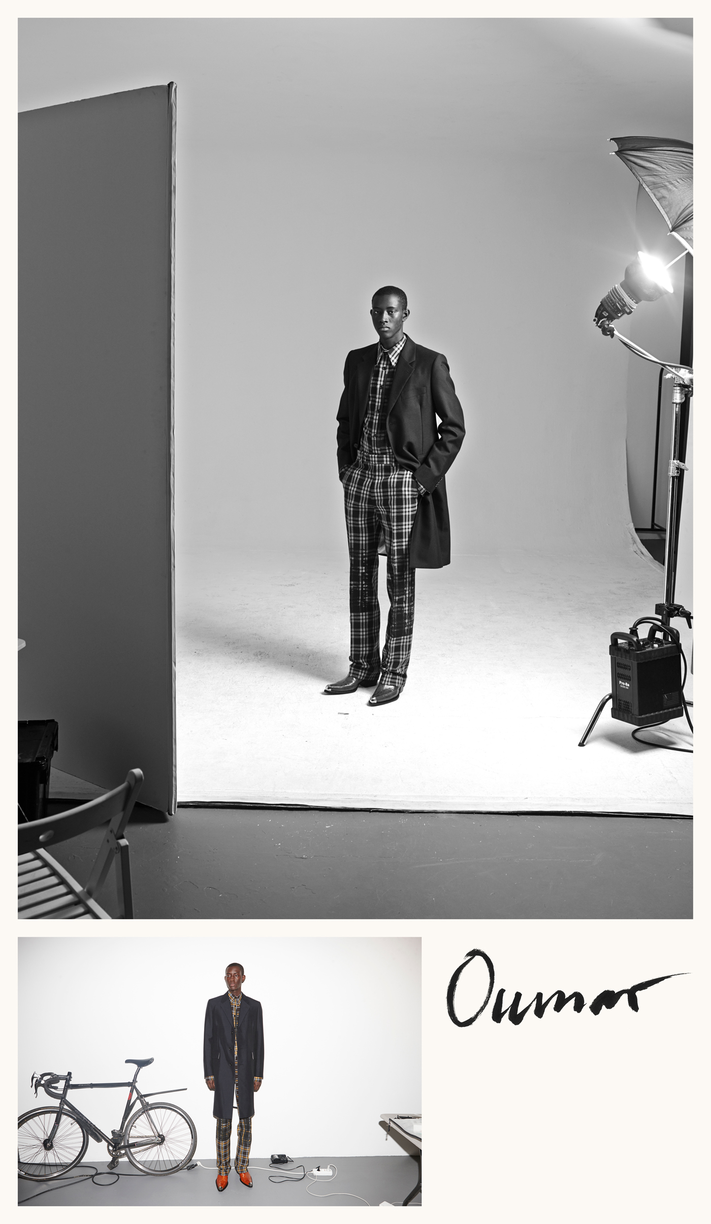 Oumar Diouf at Wilhelmina Models wears all clothing and boots by CALVIN KLEIN 205W39NYC.