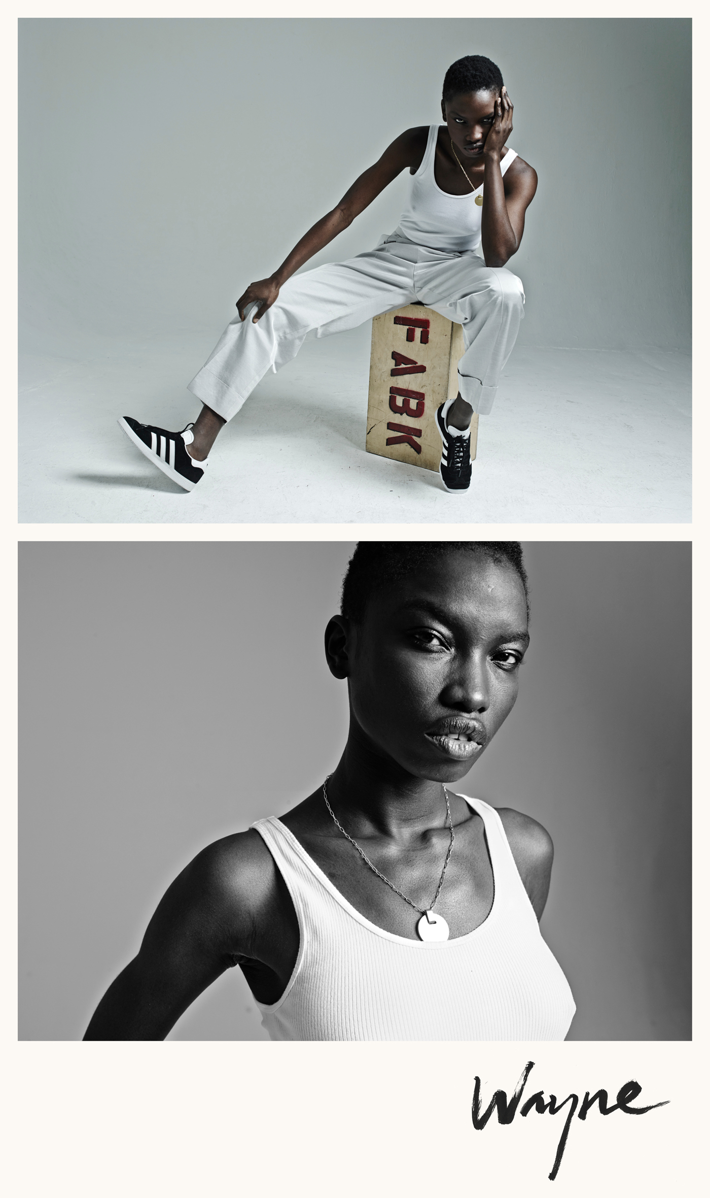 Wayne Booth at Heroes Model Management wears tank top, stylist's own. Trousers by The Row. Sneakers and necklace, model's own.